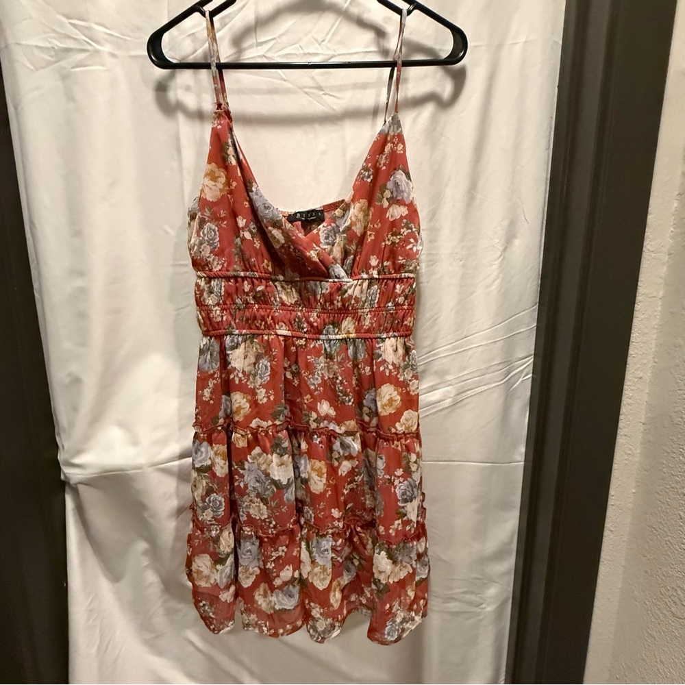 Trixxi Floral Mini Dress in Rust and White